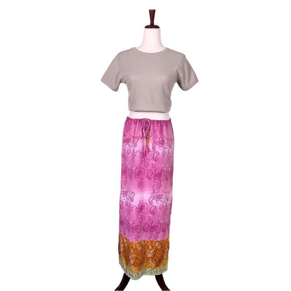 Vintage Jonathan Martin Pink Floral Maxi Skirt Drawstring Size S Y2K Summer Boho